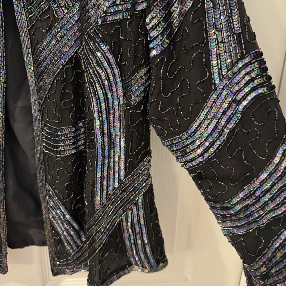 Stenay Beaded Sequin Silk‎ Top Cardigan Sz L VTG 80s 90s Cocktail Jacket Formal - Picture 4 of 9